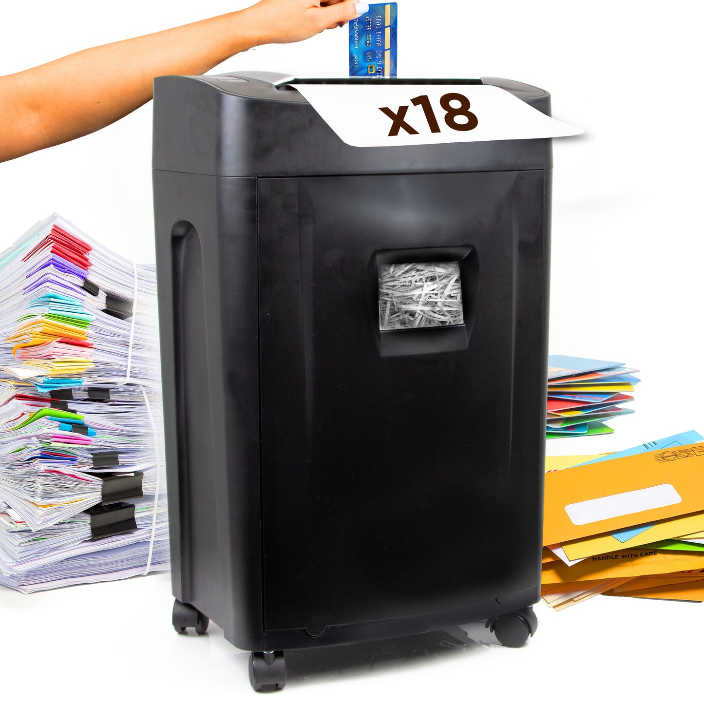 Duronic 18 Sheet XXL Cross Cut Paper Shredder PS991 Extra Large Electric Paper Shredders for Home Office Heavy Duty Shredder with 31L Pull Out Bin Shred CD Card Mail Staple & Clips